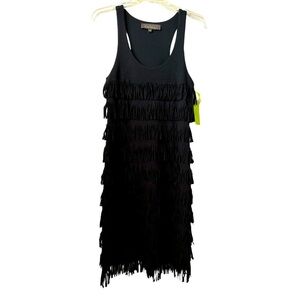 Charlotte Tarantola Black Fringe Racer Back Dress Small BNWT